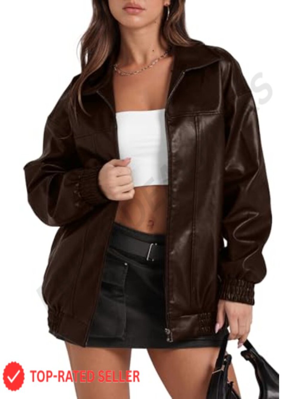 Faux Leather Oversized Motorcycle Bomber Jacket Women Zip